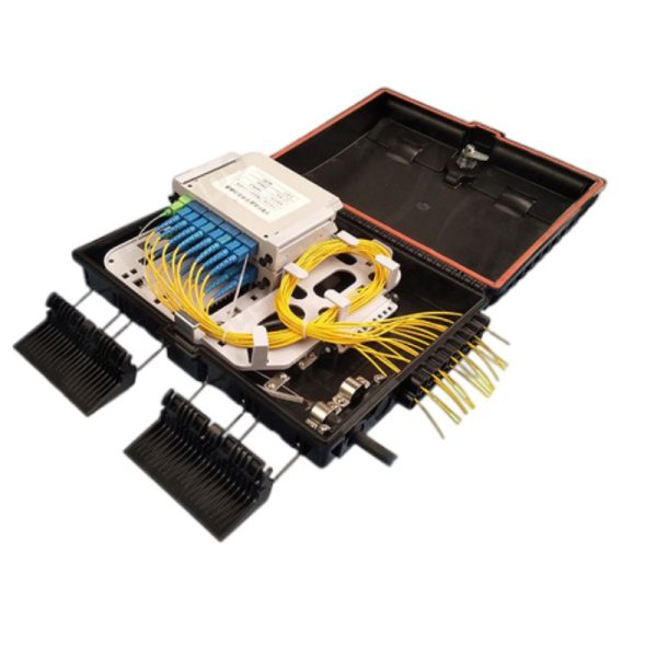black ftth distribution box with 1x8 plug-in plc splitter