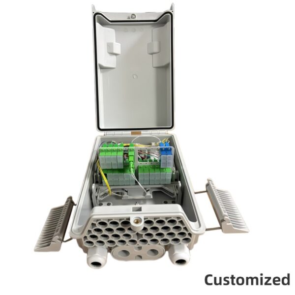 Customized 32 port fiber distribution box for mini splitter type max 40 splices