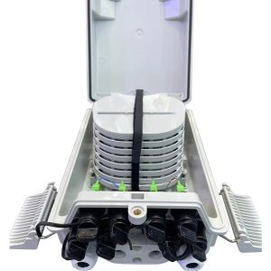 8 port fiber optic splitter distribution box with 4 entry cable port and 8 splice trays