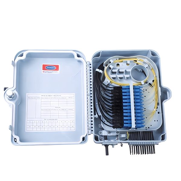 outdoor 24 port wall mounted fiber optical distribution box with 2 cable access ports