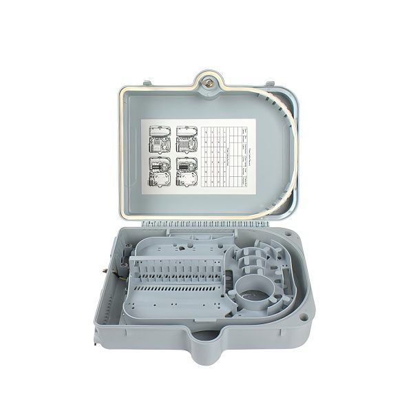 outdoor 24 core fiber distribution box with 4 cable access ports for 1x16 pipe type splitter