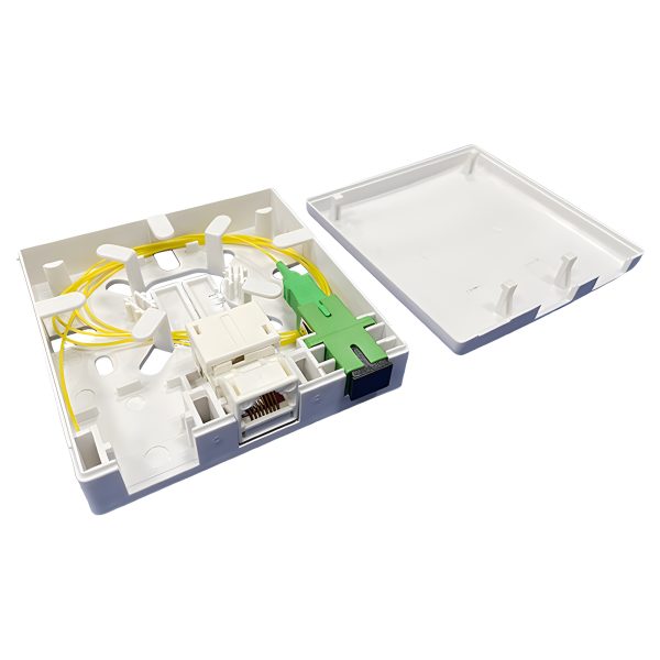 86 type ftth wall outlet box with 1 sc port and 2 RJ45 ports for 1 cores termination