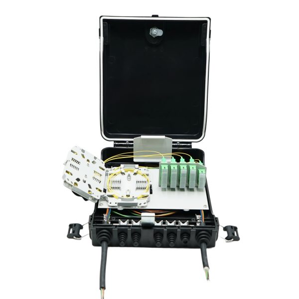 2 in 5 out optical fiber distribution box loaded with 24 sc/apc adapters for max 24 splices and 1x16 splitting