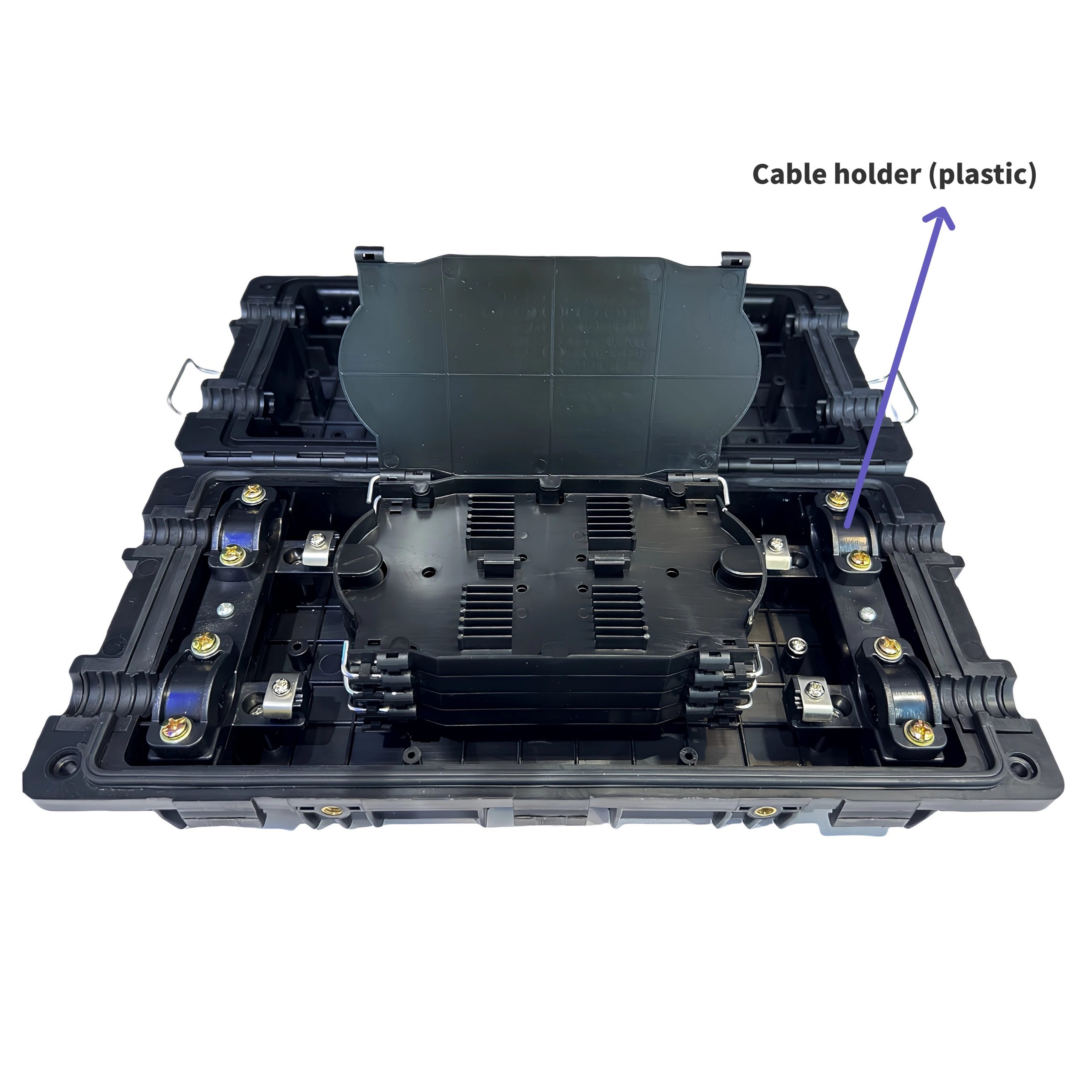 144 core fiber inline splice enclosure with plastic cable holder type